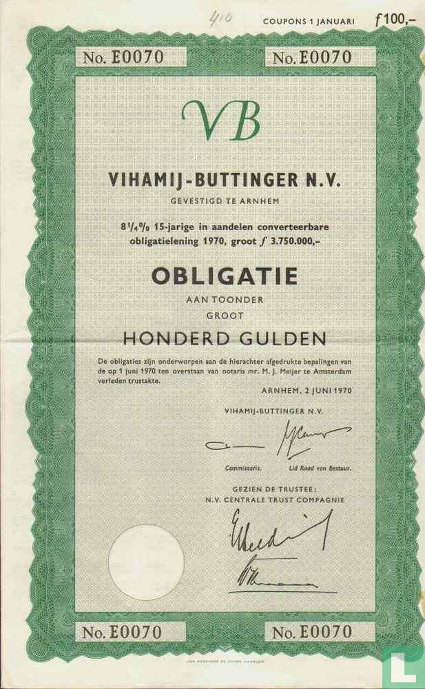 Obligatie van Vihamij Buttinger N.V.